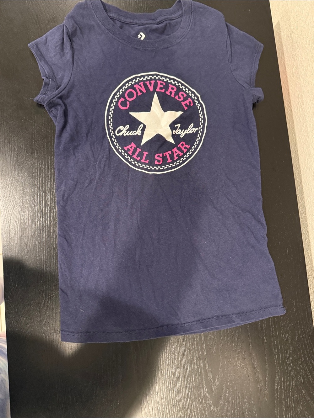 Converse Navy Tee with Pink All Star Logo
